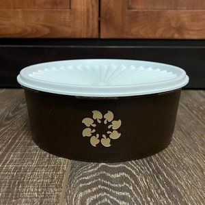 Vintage Tupperware Servalier Canister - Brown with White Lid